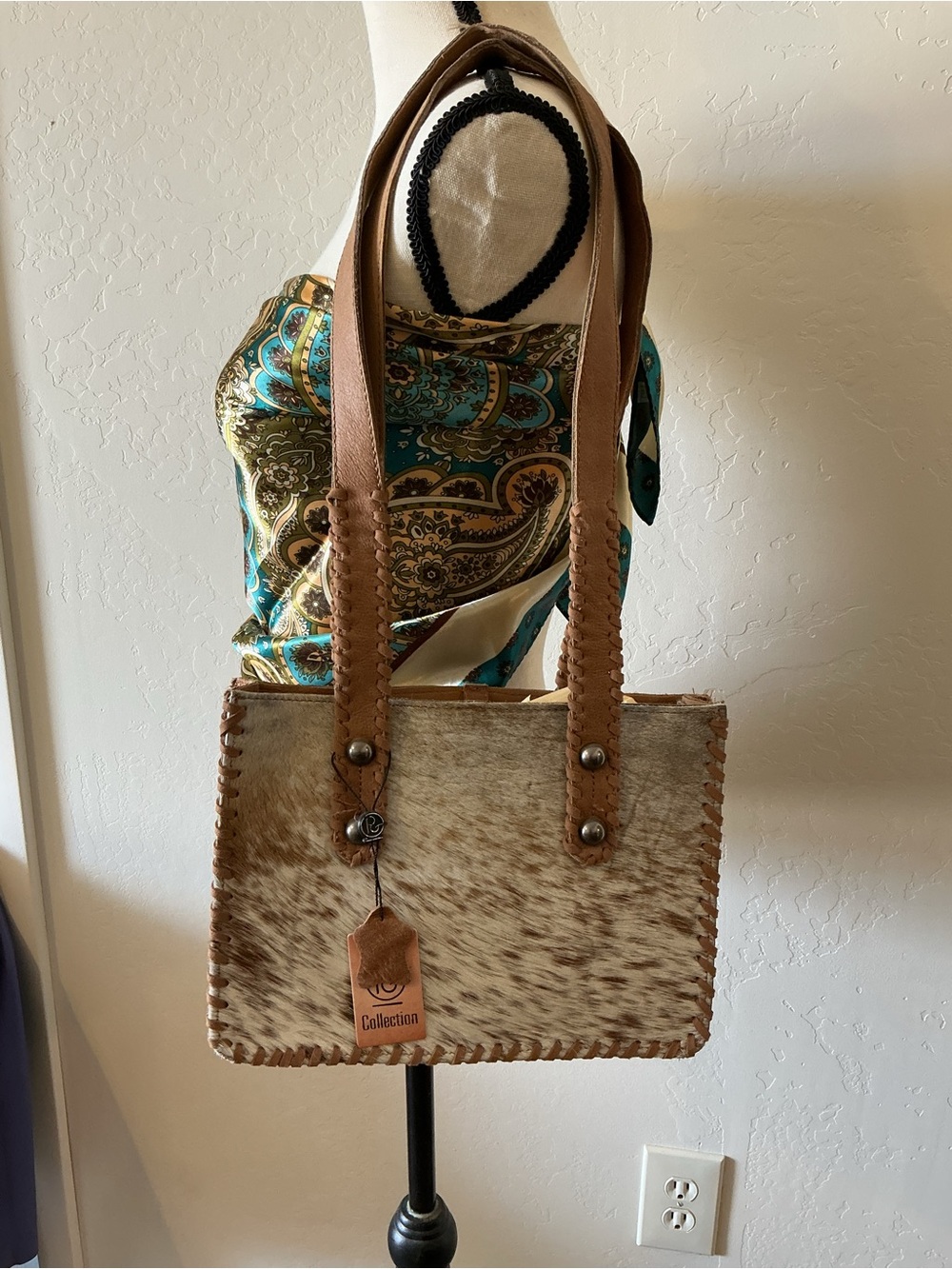 Haircalf and Leather Tote Bag in Brown